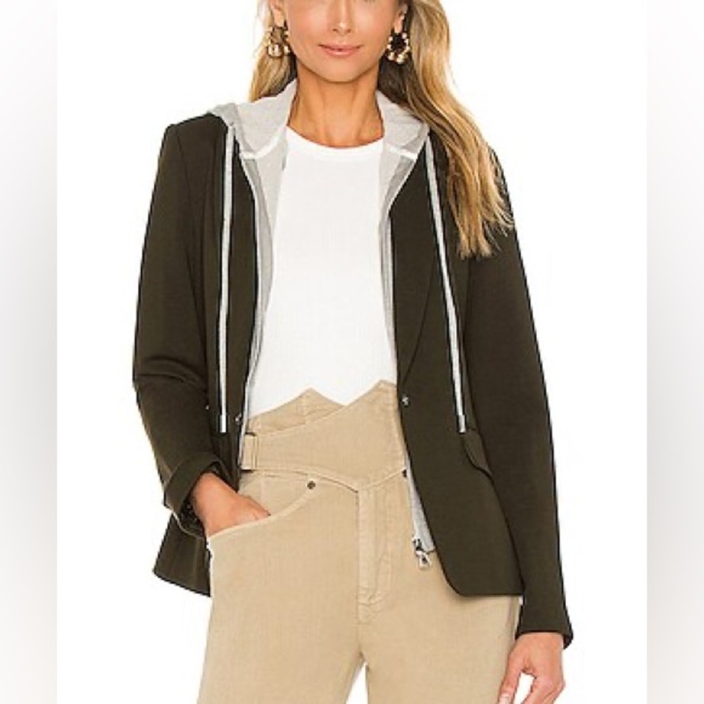 Central Park West Olive Blazer with Gray Hoodie